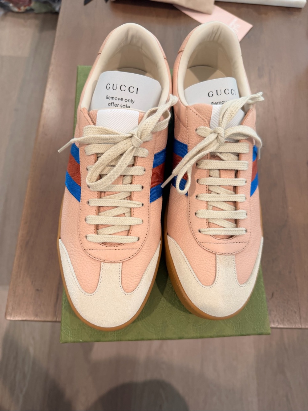 Gucci Women’s Pink Leather Web Stripe Sneakers Size 40 EU / US 10 - New With Box - Picture 5 of 6
